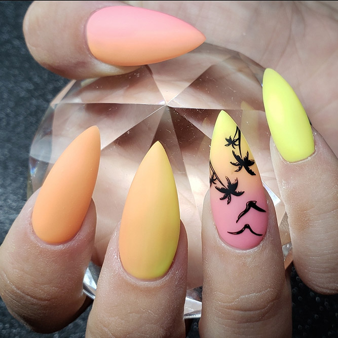 Orange and Yellow Pastel Tropical Nails