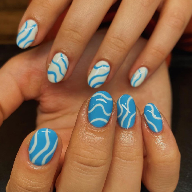 Blue Acrylic Swirls Nails