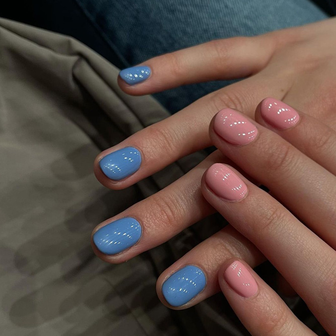 Pink and Blue Acrylic Short Nails