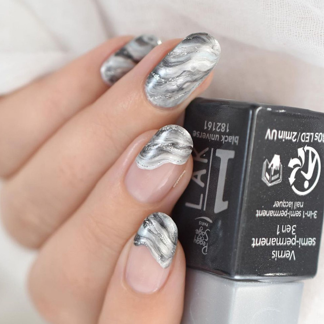 Silver Marble Short Acrylic Manicure