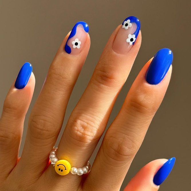 Blue Floral French Mani