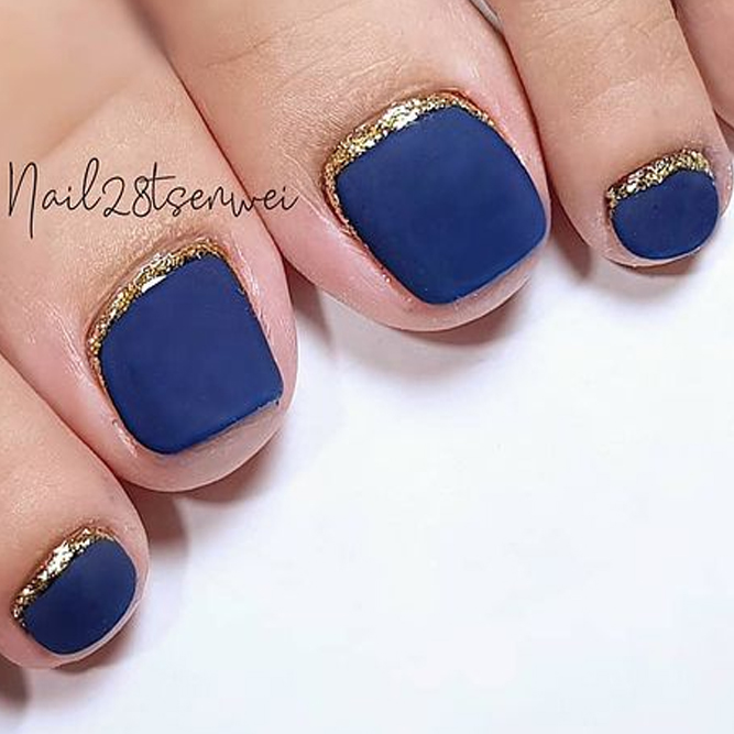 Blue Matte with Gold Glitter Toes