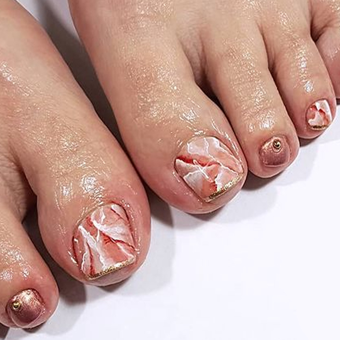 Rose Gold Marble Toe Nail Designs