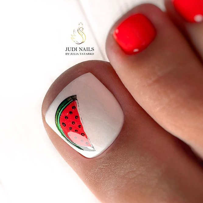 Cute Watermelon Toe Nails