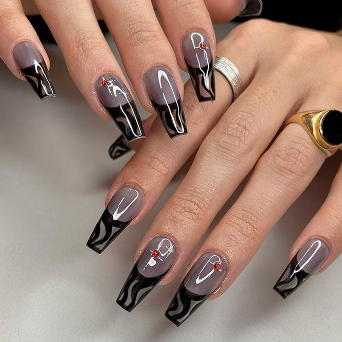 Stylish Nail Art Designs That Pretty From Every Angle : Nude and black coffin  nails