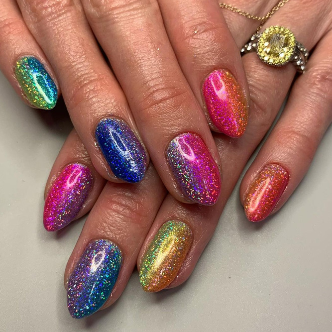 Holographic Rainbow Gradient Nails