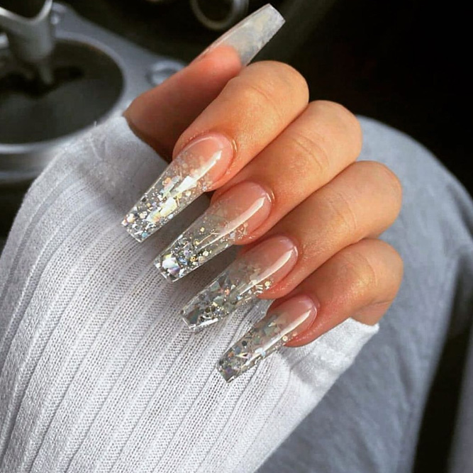 Long Ombre Glitter Nails