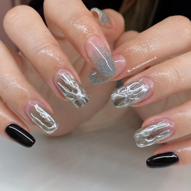 Silver Glitter Fade Nails