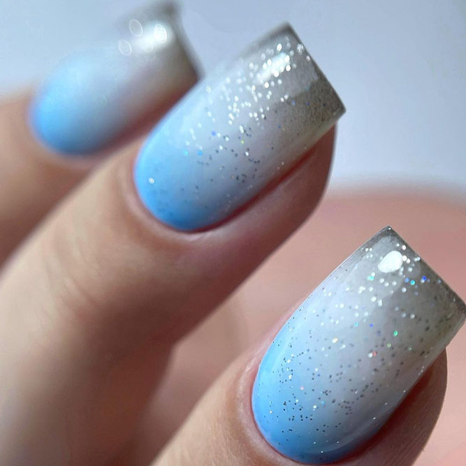 Light Blue Glitter Ombre Nails
