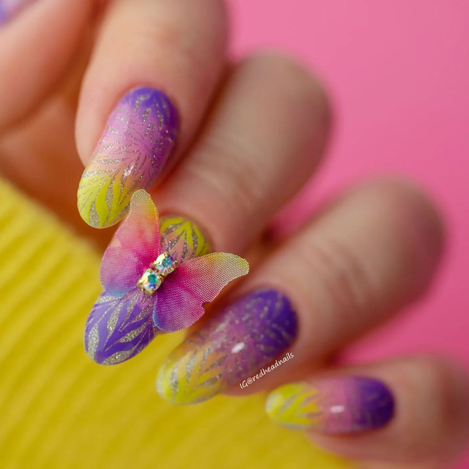 Ombre Nail Design with Butterfly