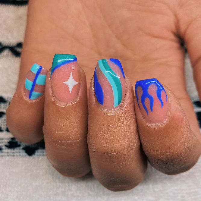 Blue Vibes for Short Coffin Nails