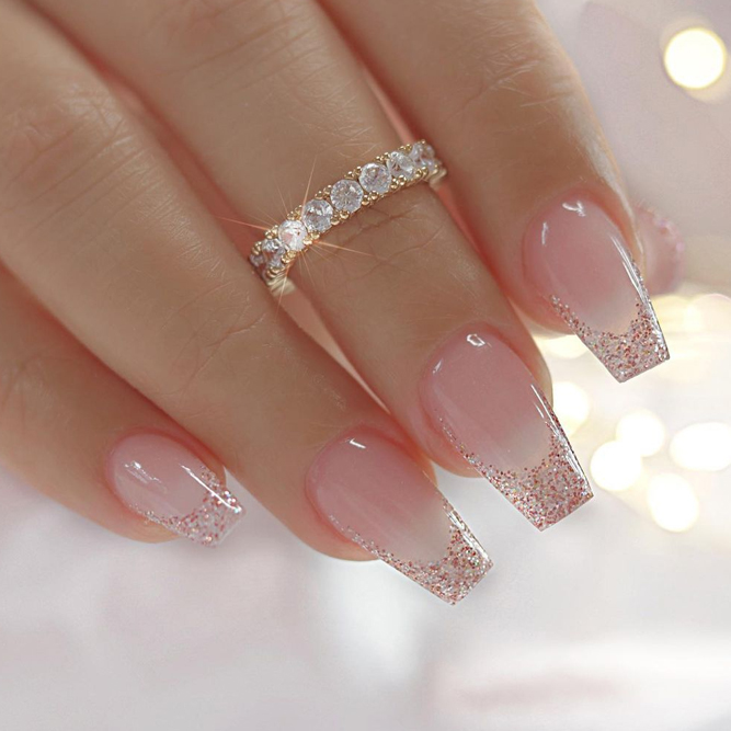Glitter French Coffin Nails