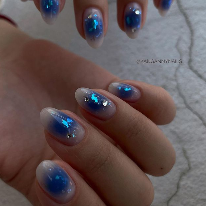 Royal Blue Aura Almond Shaped Nails