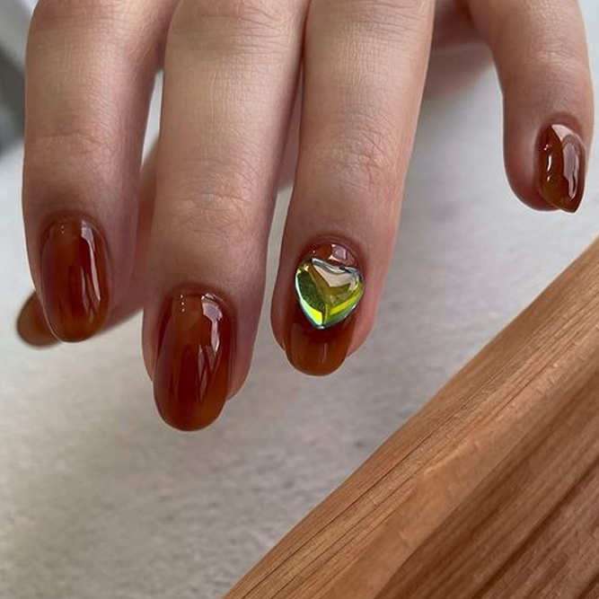 Caramel Color Almond Shaped Nails