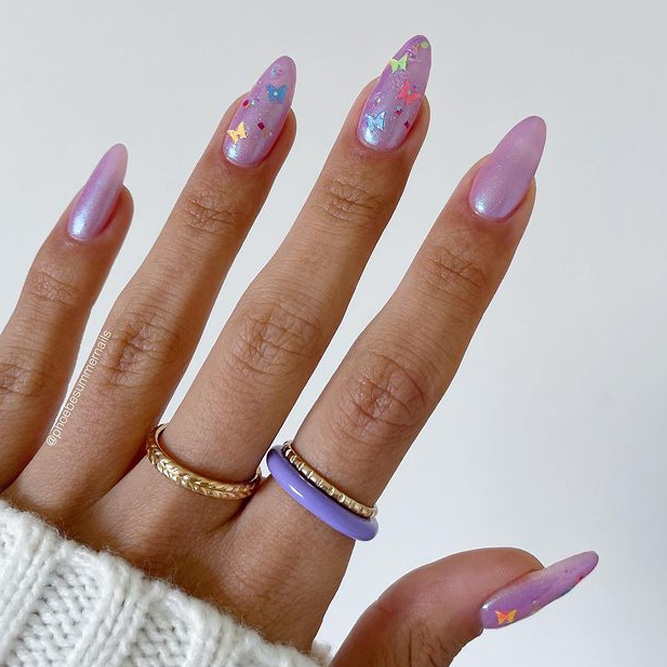 Pink Acrylic Nails With Butterflies