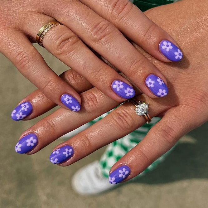 Purple Flowers Fall Nails Art