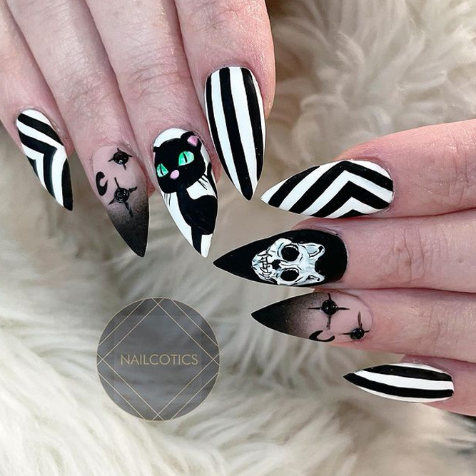 For Cat Lovers Halloween Nails Designs