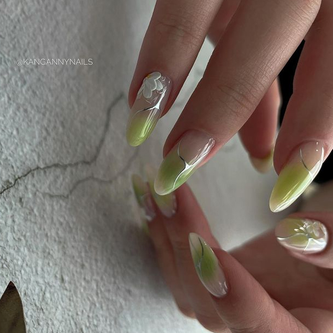 Green Aura Oval Nails