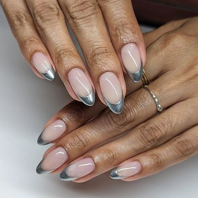 Chrome French Almond Manicure