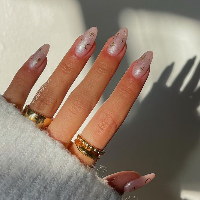 Moon and Sun Almond Nails