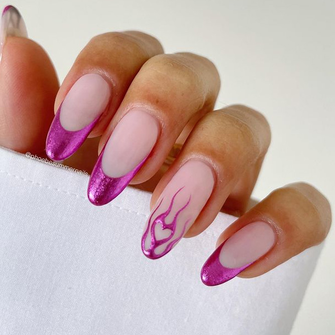 Pink Almond Nails with Flame