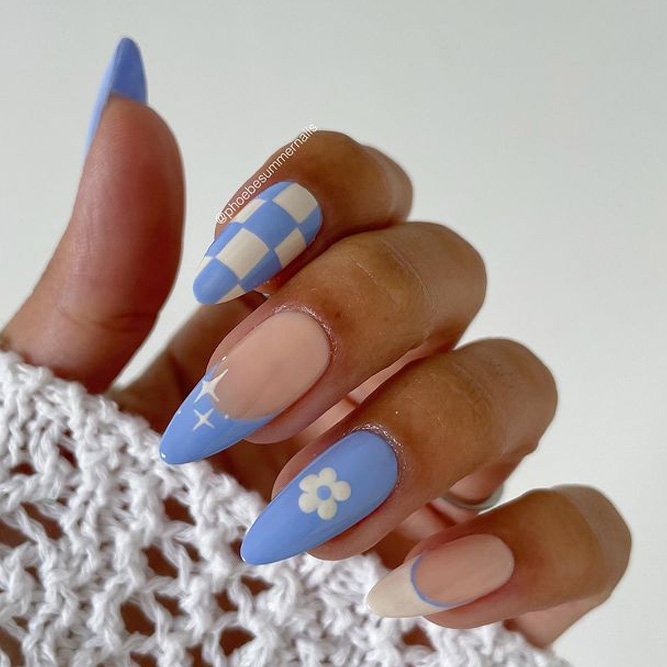 Blue Long Nails Mix and Match