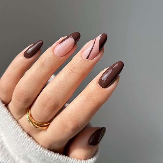 Autumn Chocolate Brown Long Nails