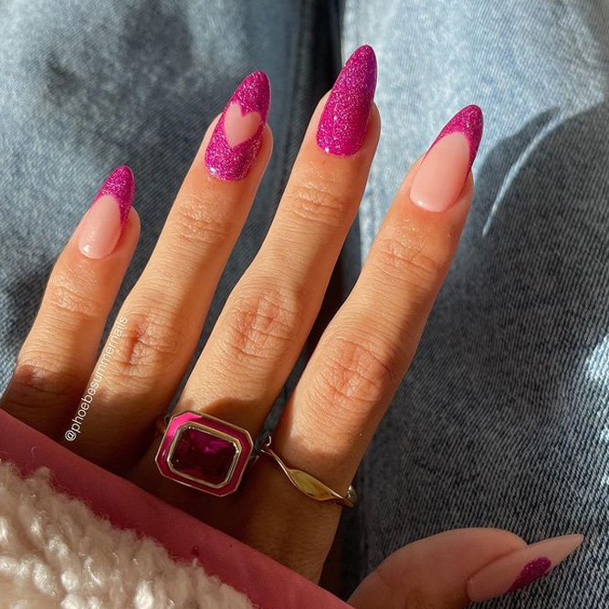 Glitter Pink French Long Nails
