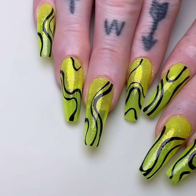 Yellow Neon Long Nails
