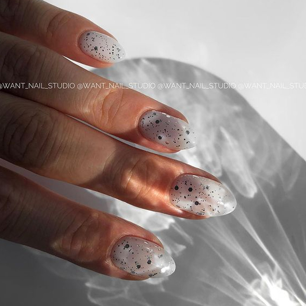 Milky Minimalist Nails with Glitter