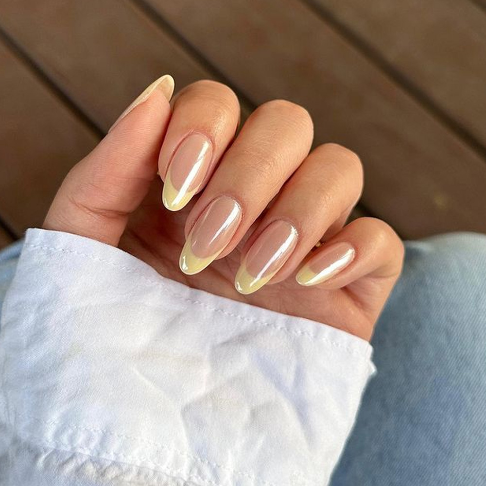 Pastel French with Chrome Nails