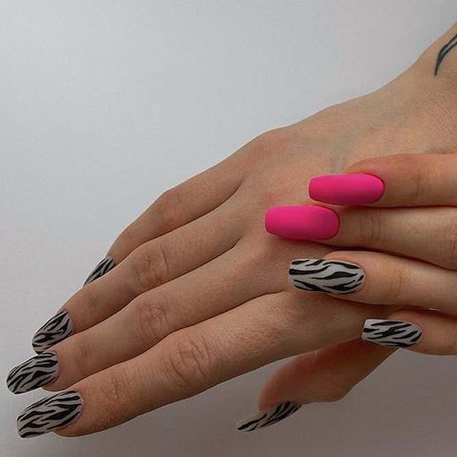 Pink Neon Coffin Nails