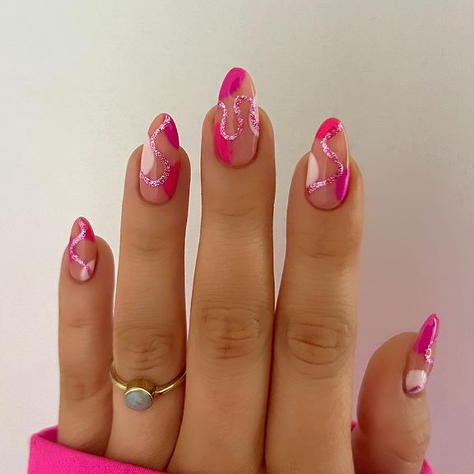 Glitter Swirls Pink Nails