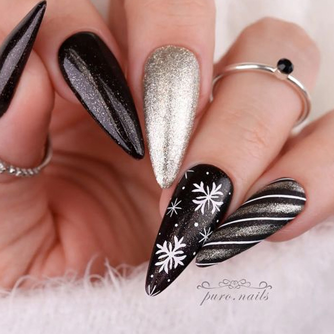 Black And Gold Winter Nails
